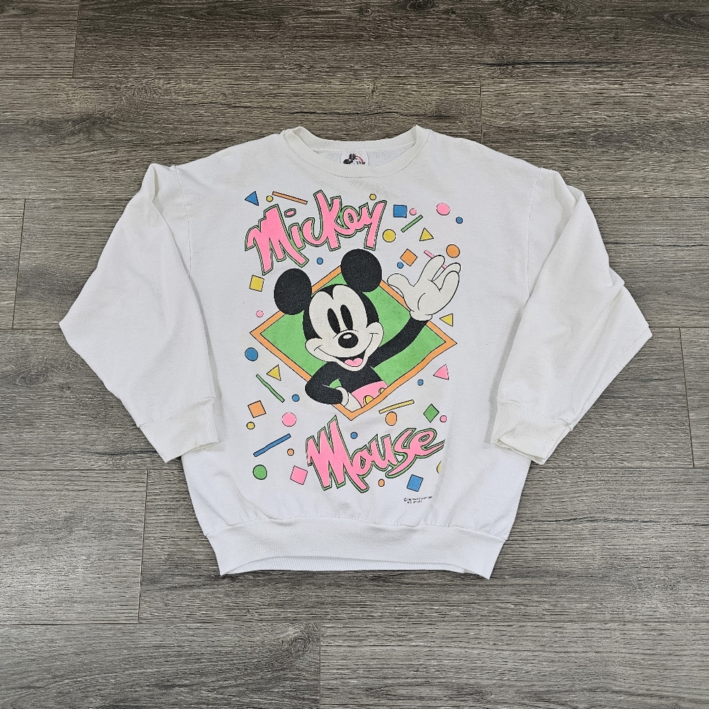 Vintage 80s Mickey Mouse Double Graphic crewneck sweater Womens Size Large